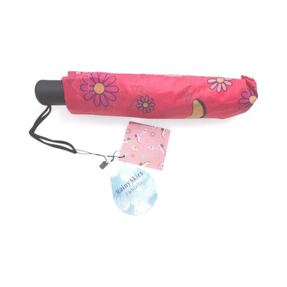 Rainy Skies Womens Pink Floral and Western Printed Foldable Compact Umbrella New - Picture 4 of 8